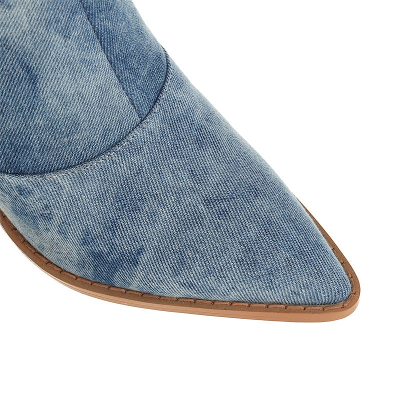 Klarie™ | Blauwe denim cowboylaarzen